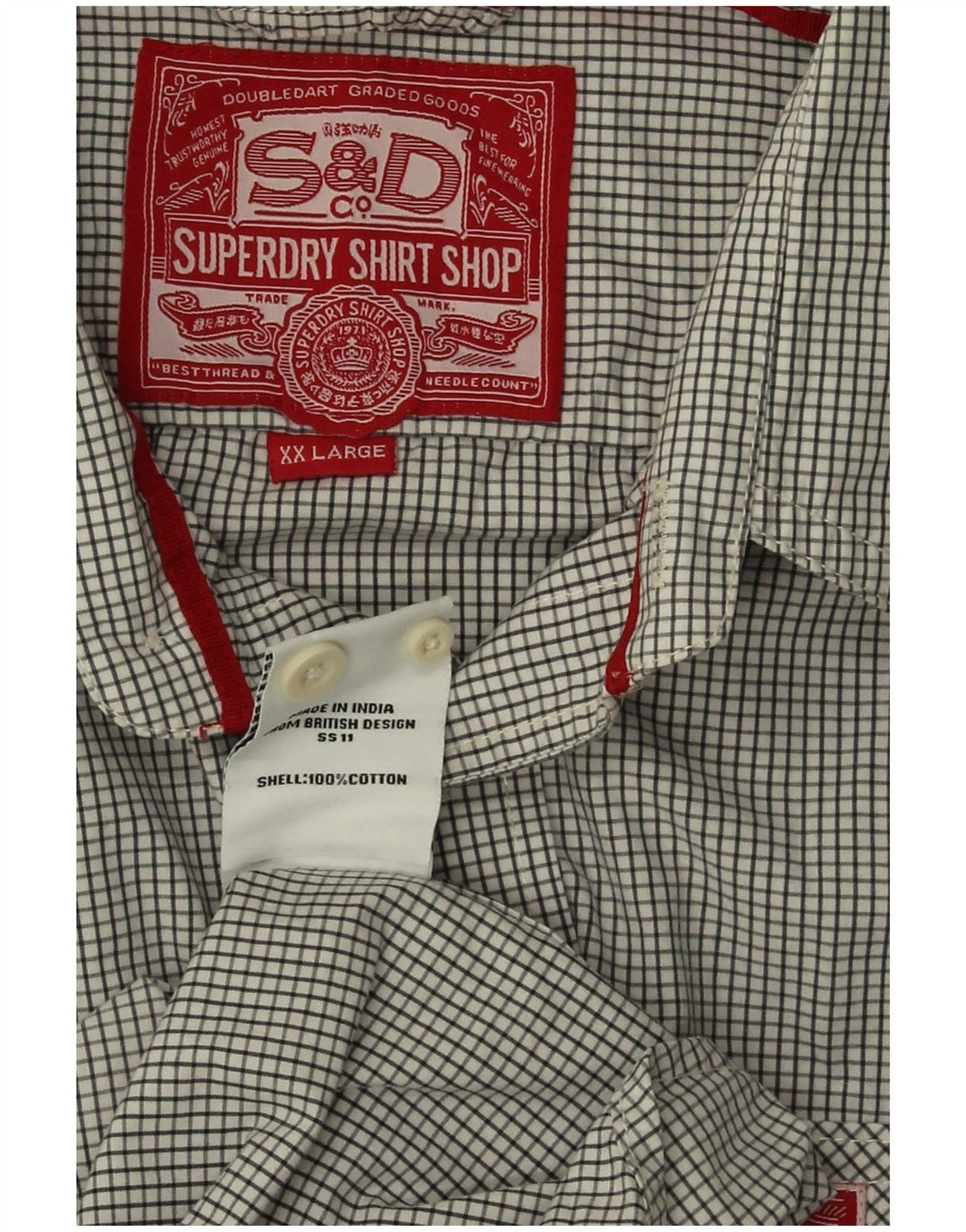 Camisa Superdry para hombre 2XL Algodón a cuadros gris