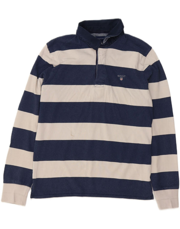 Gant Polo De Rugby De Manga Larga De Algodón A Rayas Azul Marino Mediano para Hombre