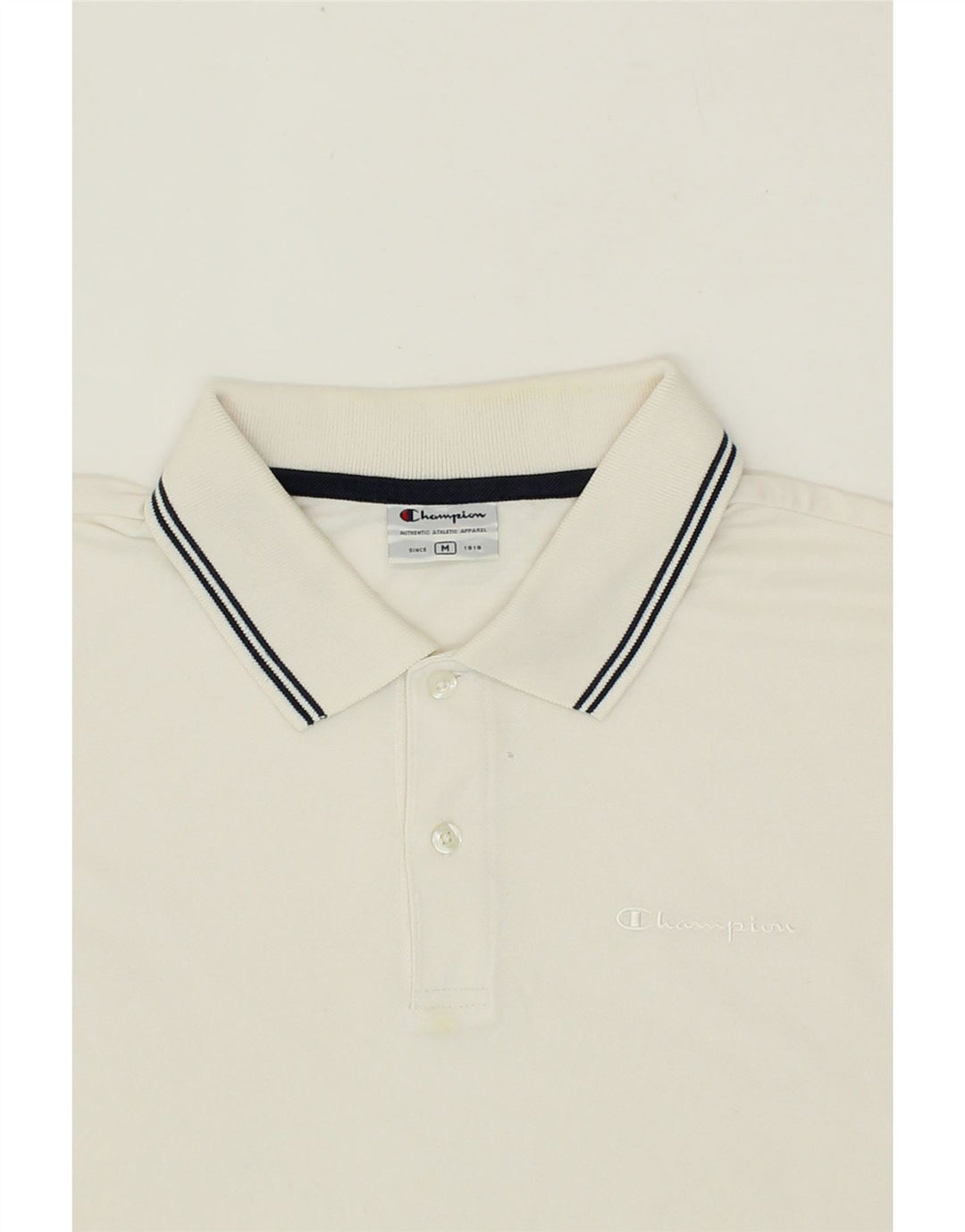 CHAMPION Mens Polo Shirt Medium Off White Cotton Vintage Champion and Second-Hand Champion from Messina Hembry 