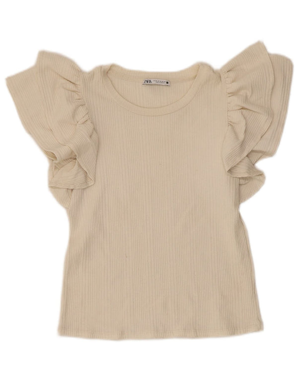 Zara Mujer Blusa Corta Top UK 42 Medio Beige