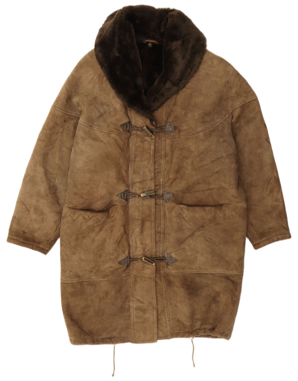 Vintage Womens Oversized Shearling Coat EU 42 Large Brown