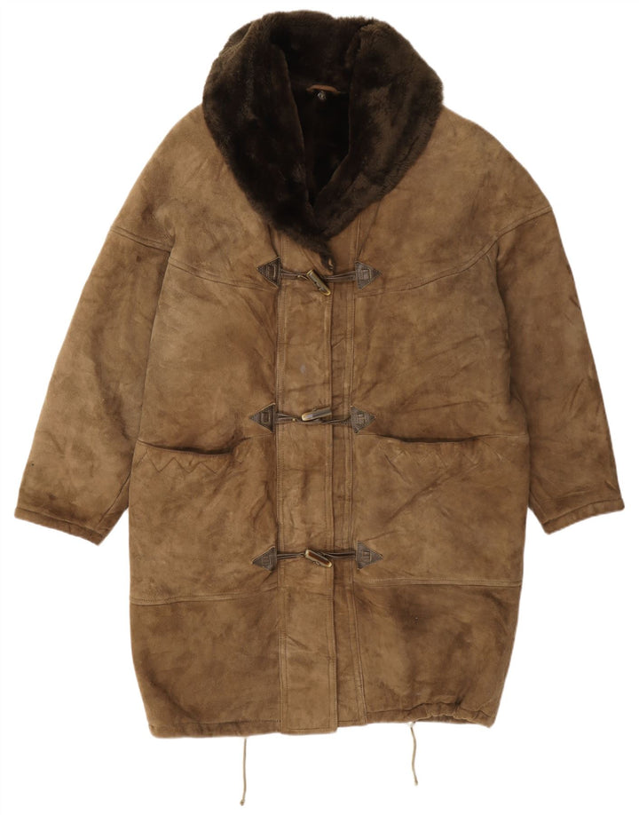 Abrigo de piel de oveja extragrande vintage para mujer EU 42 Marrón grande