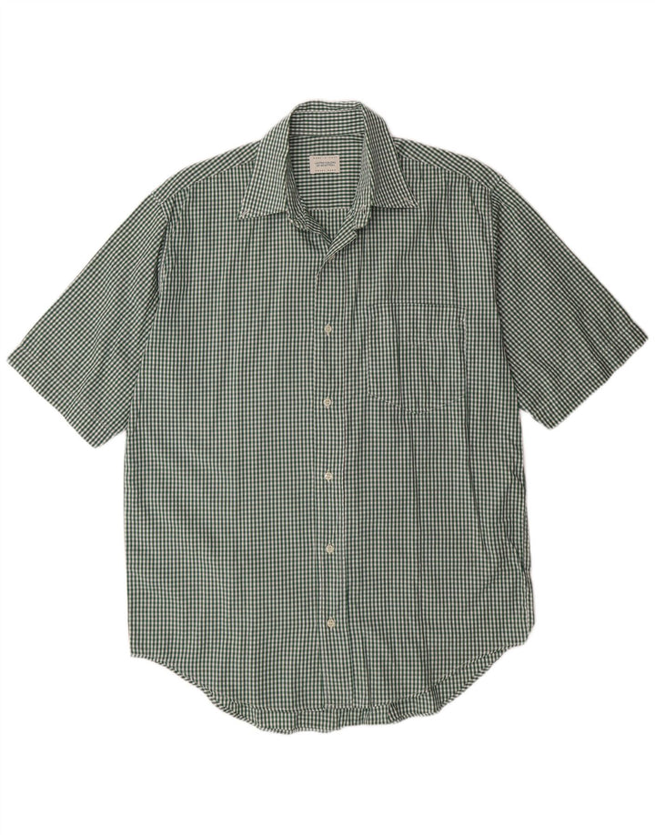 BENETTON Camisa de manga corta para hombre Large Green Gingham
