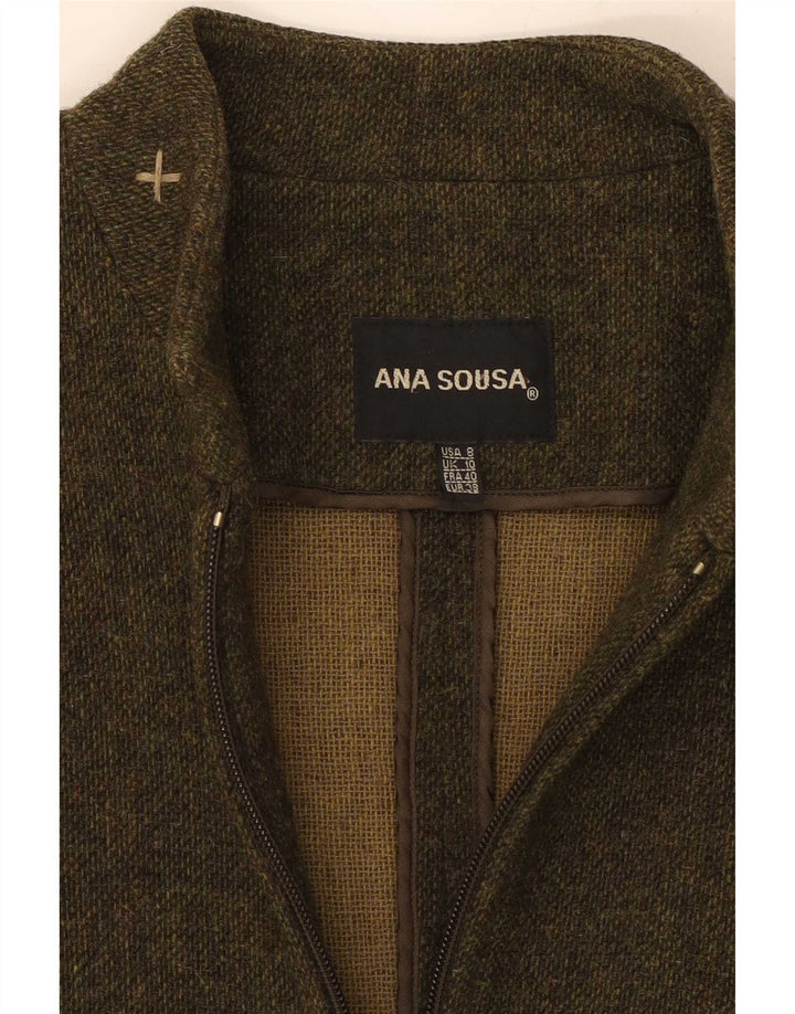 Anna Sousa Abrigo con cremallera completa para mujer UK 10 Small Khaki Wool
