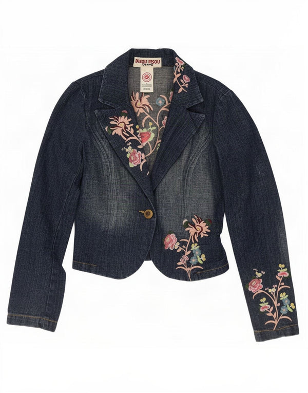 Bisou Chaqueta tipo blazer corta con 1 botón para mujer UK 10 Small Blue Floral