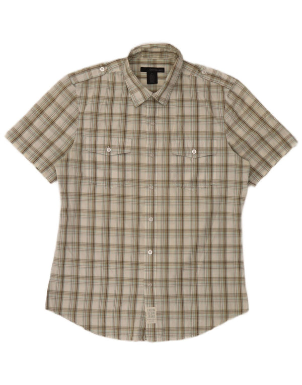 Calvin Klein Jeans Camisa militar de manga corta para hombre Cuadros beige medio