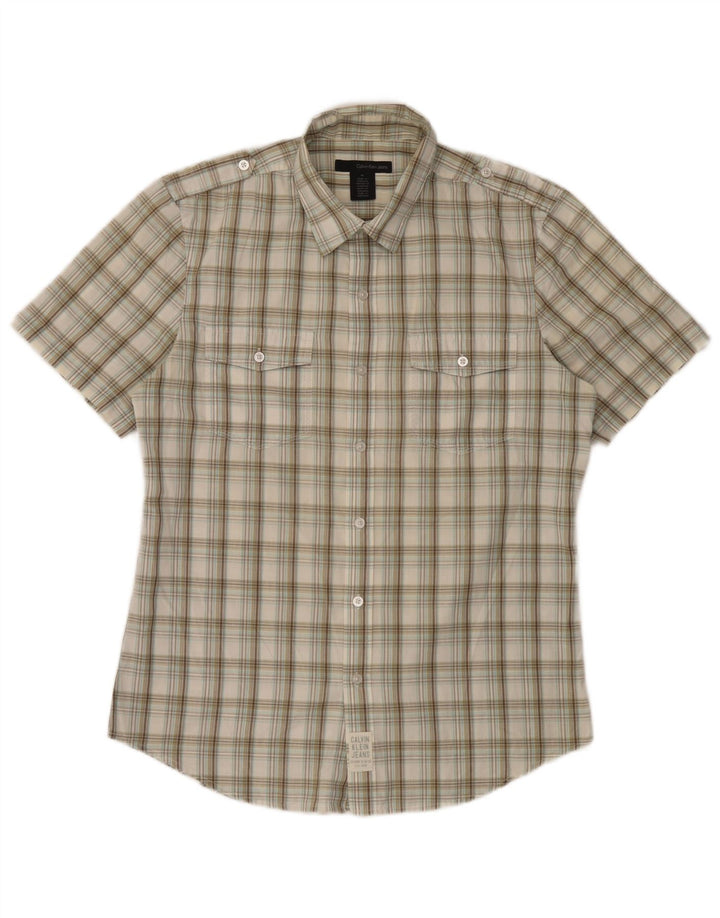 Calvin Klein Jeans Camisa militar de manga corta para hombre Cuadros beige medio
