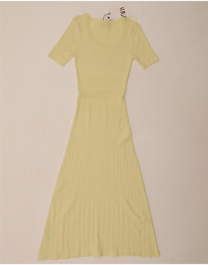 ZARA Vestido largo tipo jersey de manga corta para mujer UK 8 Small Viscosa amarilla