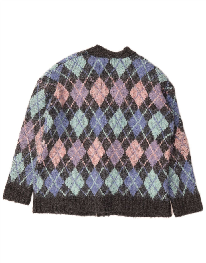 Zara Mujer Cárdigan Suéter UK 10 Small Multicolor Argyle/Diamond