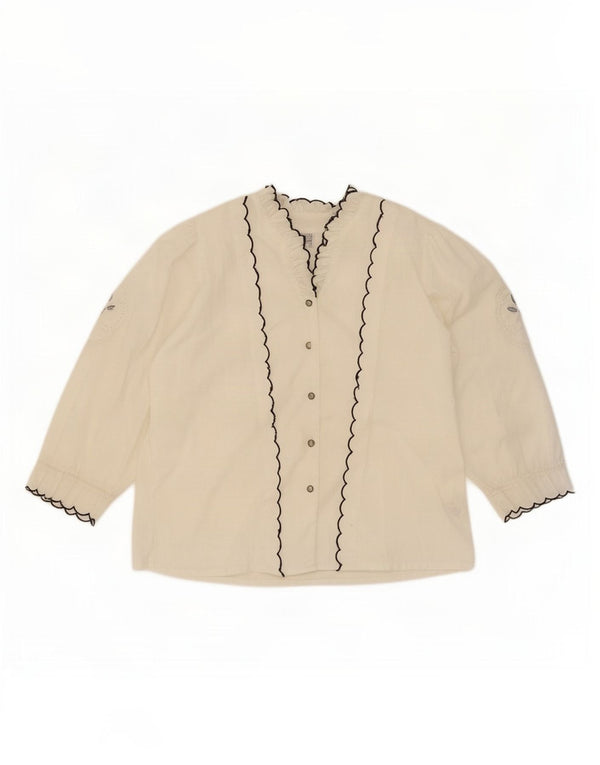 Vintage mujer 3/4 manga camisa blusa Reino Unido 14/16 poliéster blanco grande