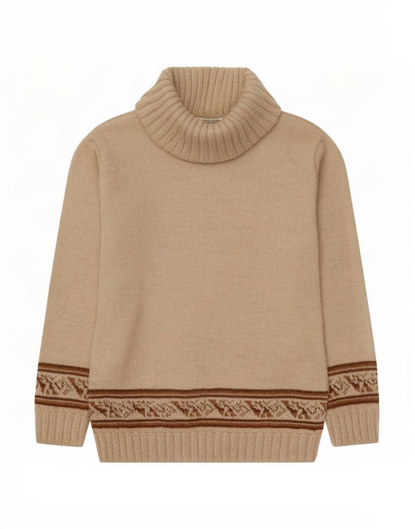 Vintage mujer rollo cuello jersey suéter Reino Unido 12 medio beige Fair Isle
