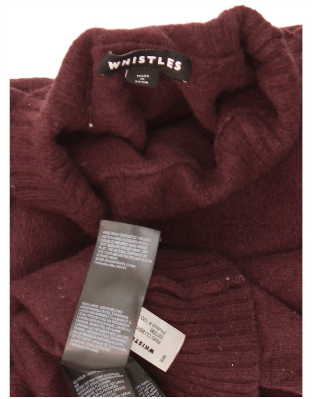 Whistles Jersey corto con cuello de tortuga para mujer, talla 40, lana granate mediana