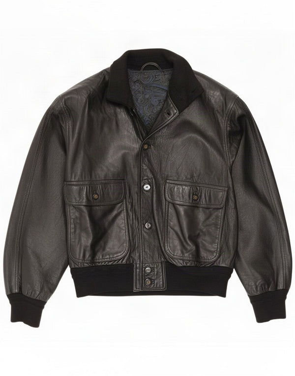 Chaqueta de cuero vintage para hombre IT 48 Medium Black