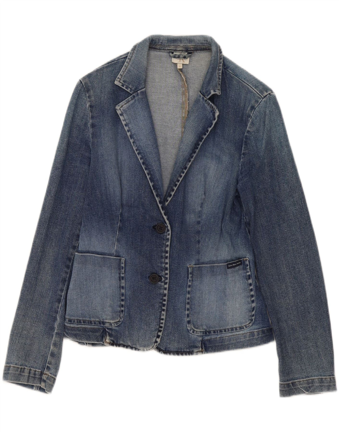 Calvin Klein Chaqueta Blazer Vaquera de 2 Botones para Mujer UK 12 Algodón Azul Medio