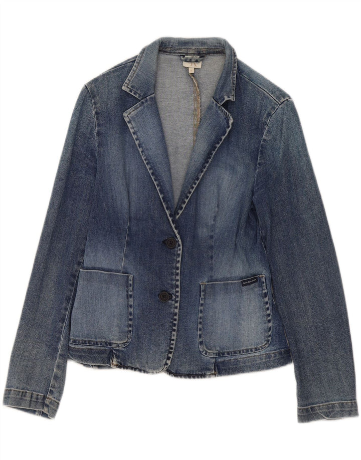 Calvin Klein Chaqueta Blazer Vaquera de 2 Botones para Mujer UK 12 Algodón Azul Medio