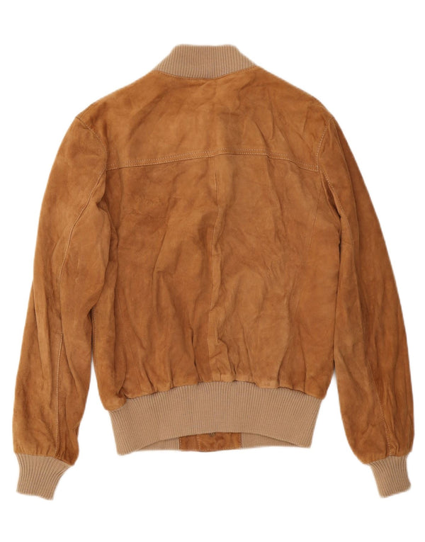 VINTAGE Chaqueta bomber de ante para hombre IT 48 Cuero beige medio