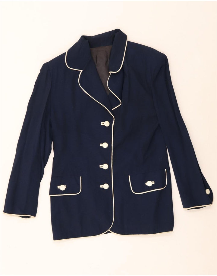 Vintage mujer 4 botones Blazer chaqueta Reino Unido 12 azul marino medio