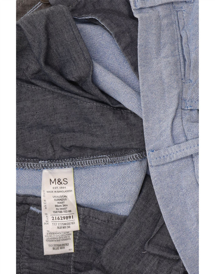 Marks & Spencer Pantalones cortos chinos para hombre W34 Algodón azul grande