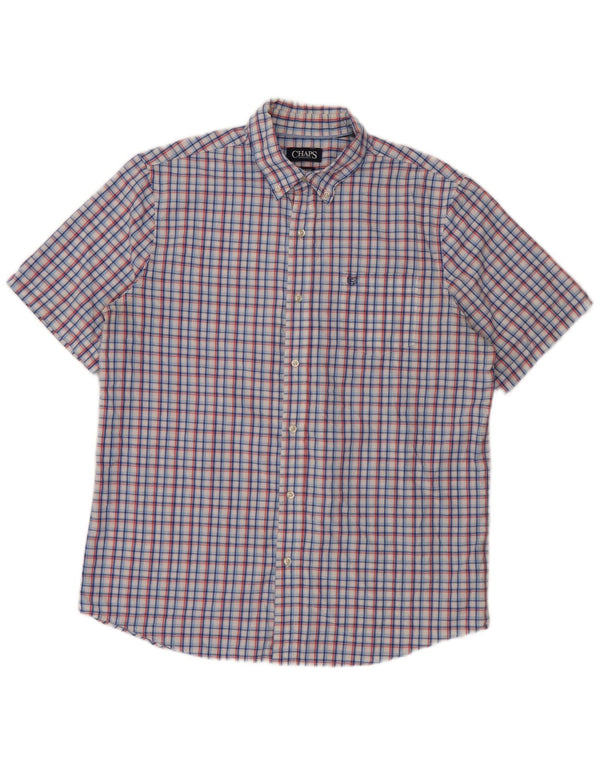 Chaps Camisa de manga corta para hombre de algodón a cuadros azul grande