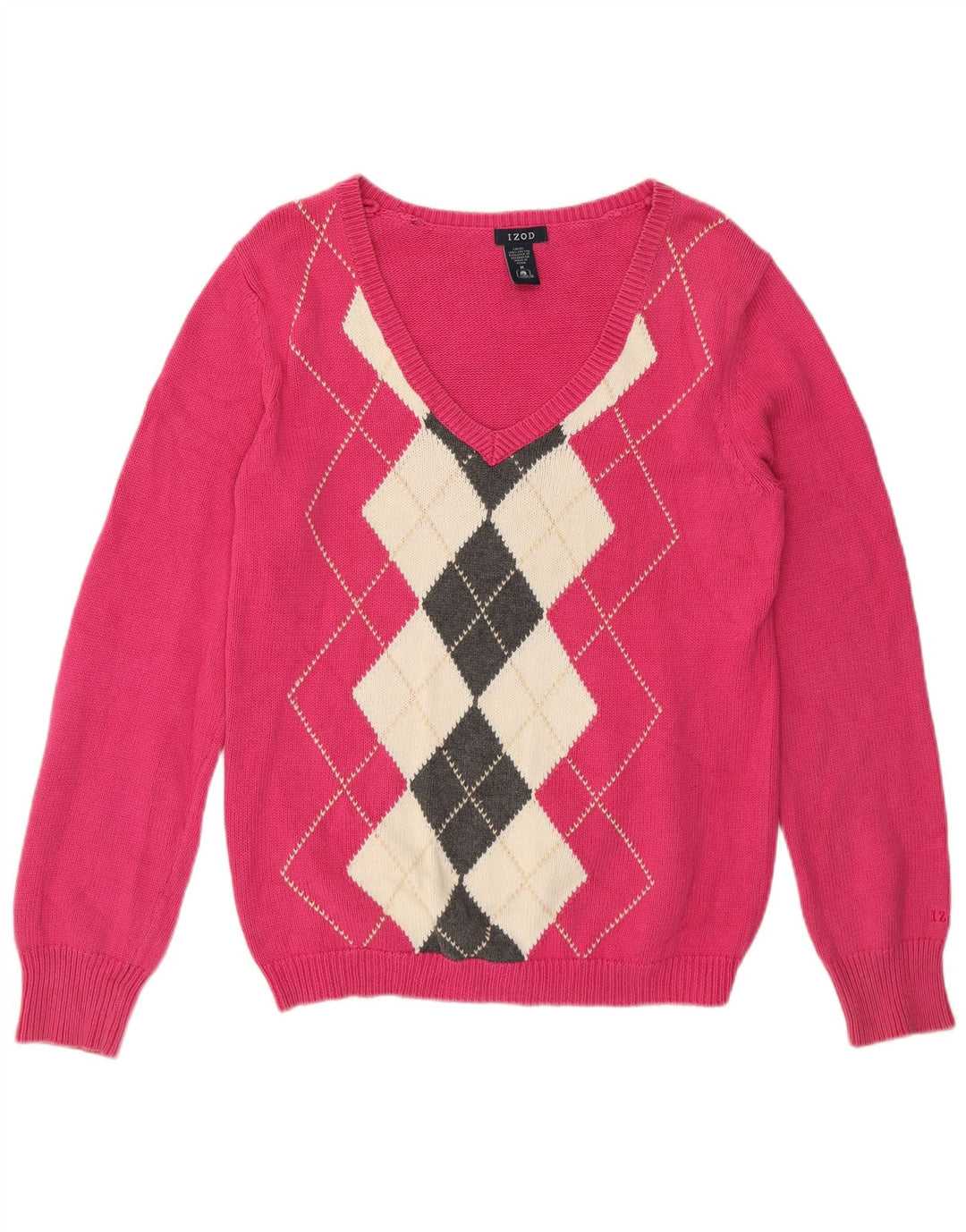 Mujer Izod Jersey Con Cuello En V De Algodón Argyle/Diamond Rosa Medio