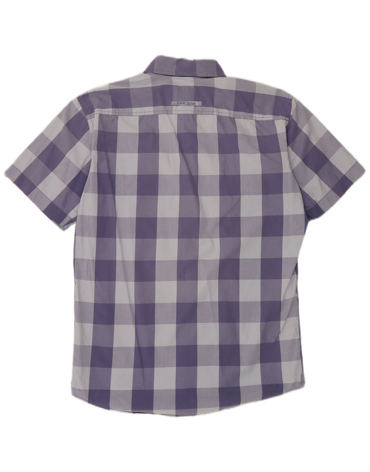 Camisa Camel Active de manga corta para hombre con ajuste regular y algodón a cuadros azul medio