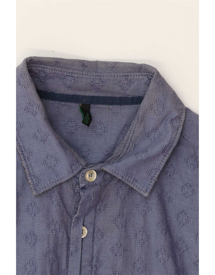 Camisa Benetton Hombre Small Azul Marino Geométrico