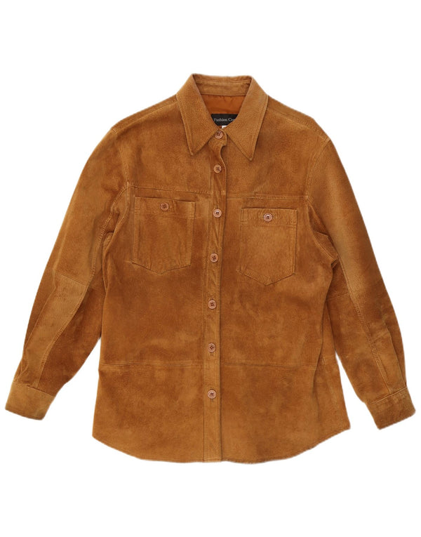 VINTAGE Camisa de ante para mujer Reino Unido 12 Cuero beige medio