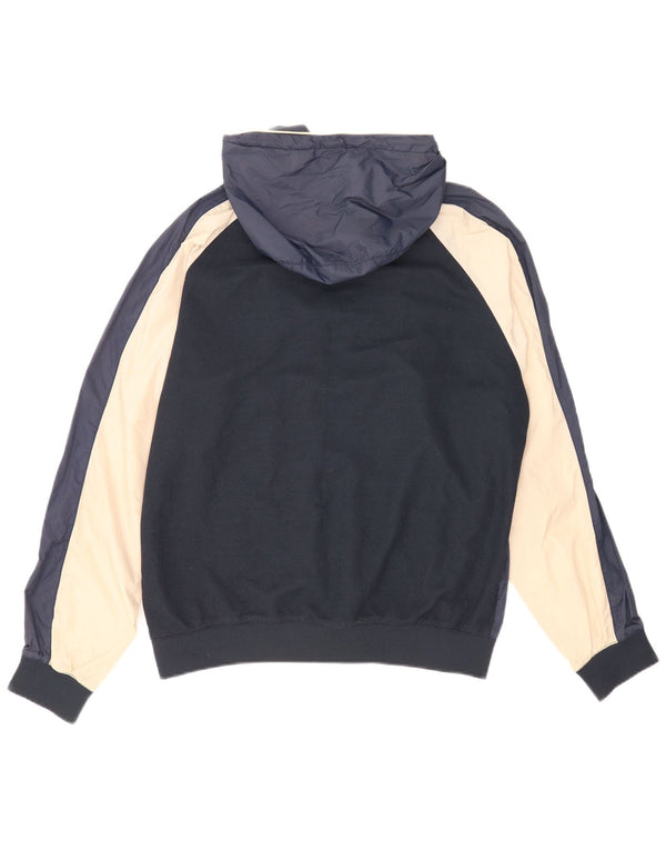 Zara Mens Chaqueta Bomber Con Capucha UK 40 Large Azul Marino Colorblock Nylon