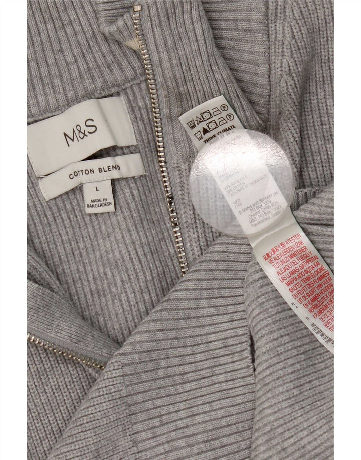 Marks & Spencer Suéter tipo jersey con cuello y cremallera de ajuste regular para hombre Gris grande