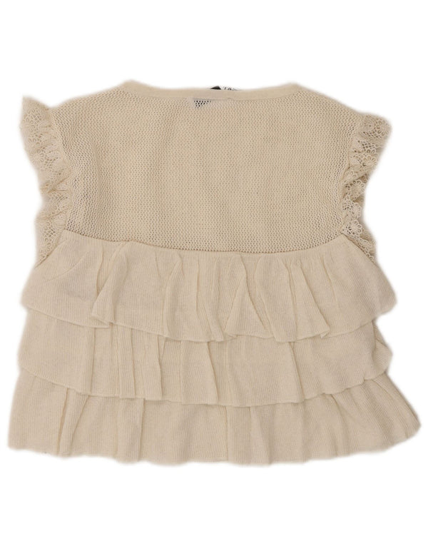Zara Blusa Corta Sin Mangas para Mujer Top UK 8 Small Off White Poliéster