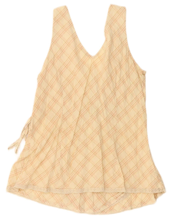 Benetton Blusa Sin Mangas para Mujer UK 44 Large Beige Check Cotton