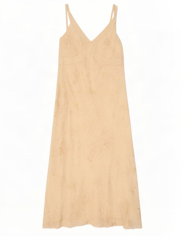 Monsoon Vestido largo sin mangas para mujer UK 40 2XL Seda floral en blanco roto