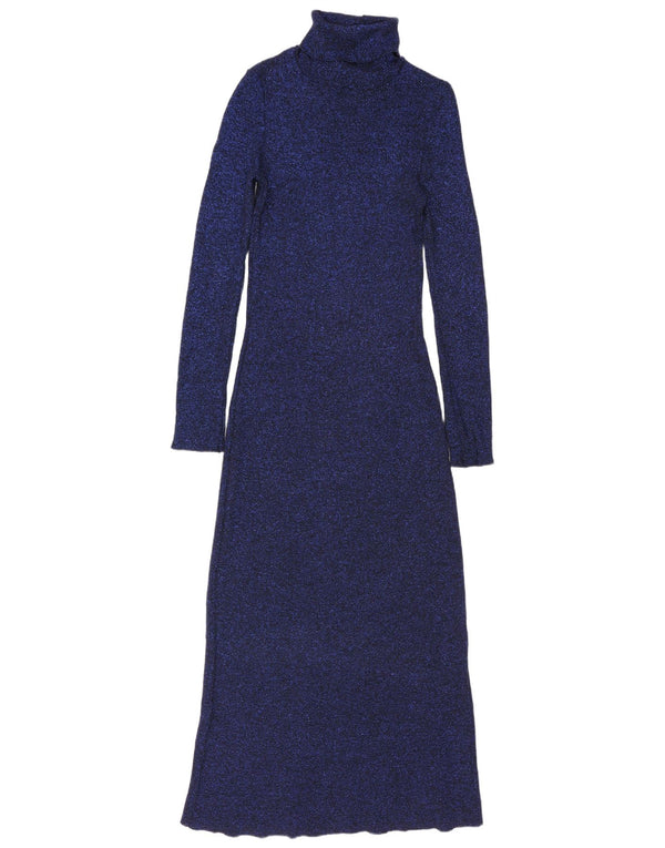 Zara Vestido tipo jersey de manga larga para mujer UK 8 Small Viscosa moteada en azul marino