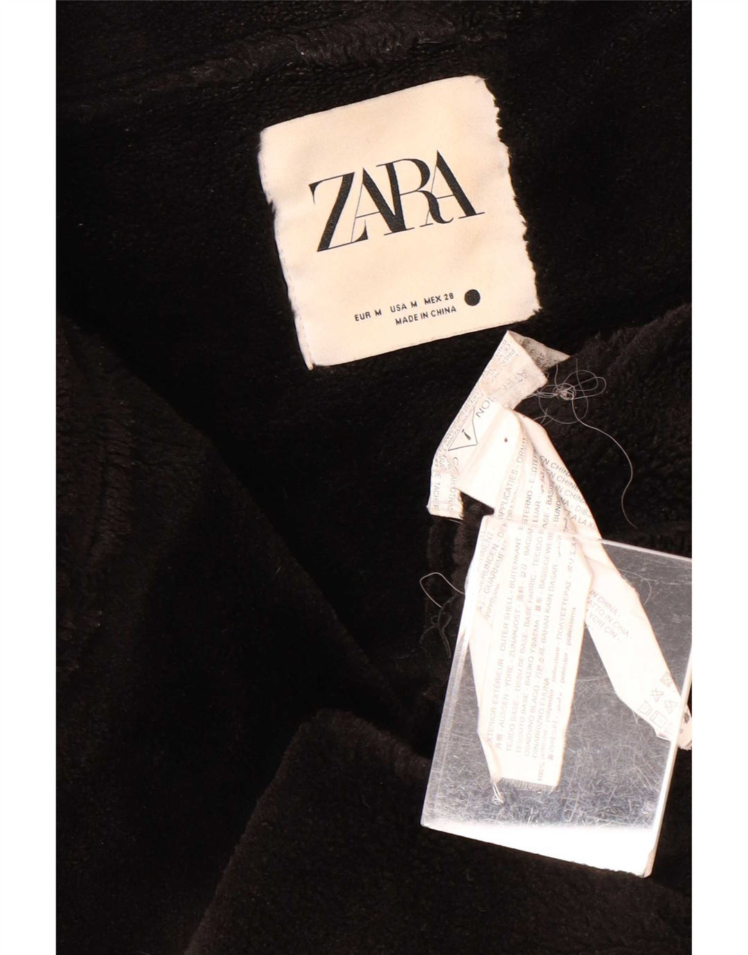 Zara Mujer Sherpa Chaqueta Motera De Piel Sintética UK 44 Mediano Poliéster Negro