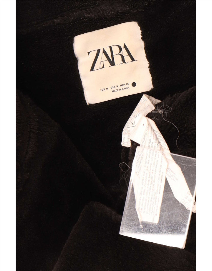 Zara Mujer Sherpa Chaqueta Motera De Piel Sintética UK 44 Mediano Poliéster Negro