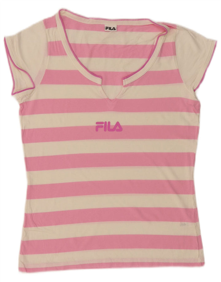 Fila Camiseta gráfica para mujer Top UK 12 Algodón a rayas rosa medio