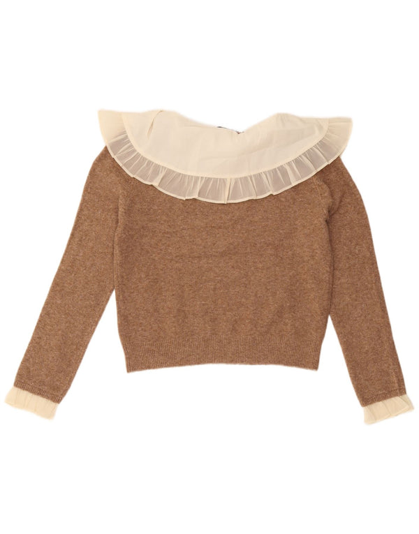 Zara Mujer Crop Boat Neck Jumper Sweater UK 42 Marrón Medio Colorblock