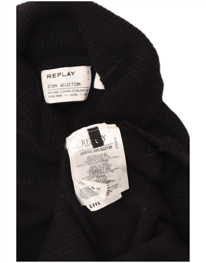 REPLAY Suéter tipo jersey con cuello vuelto para mujer UK 44 Large Lana negra