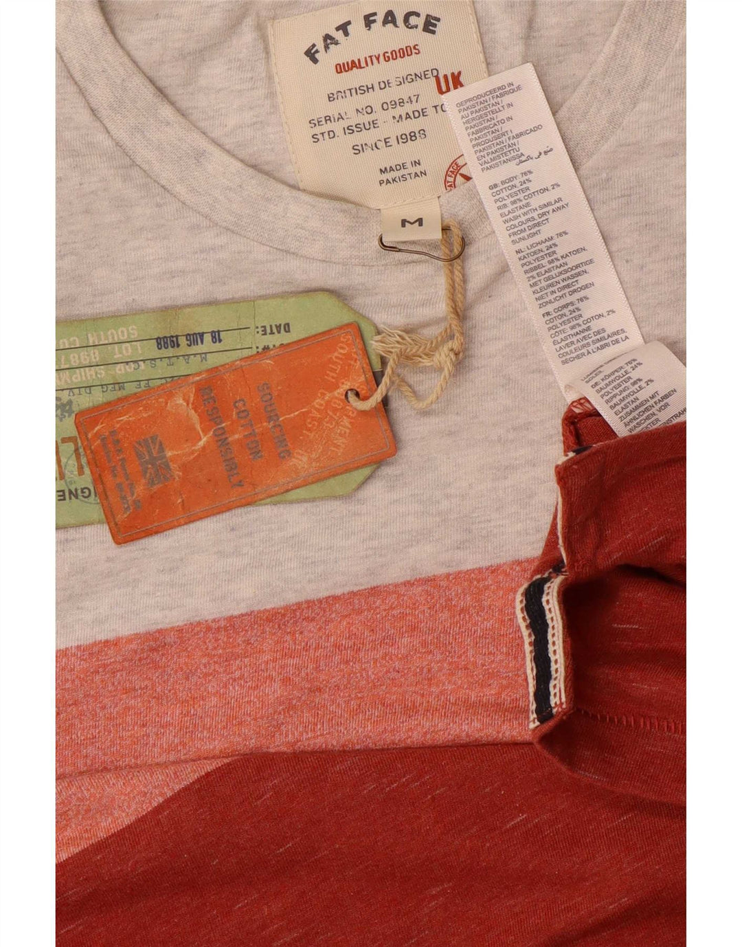 Camiseta de hombre Fat Face Top mediano de algodón a rayas rojas