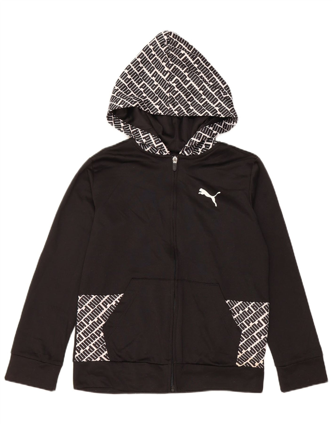 PUMA Suéter con capucha y cremallera gráfica para niños 10-11 años Mediano Negro Poliéster