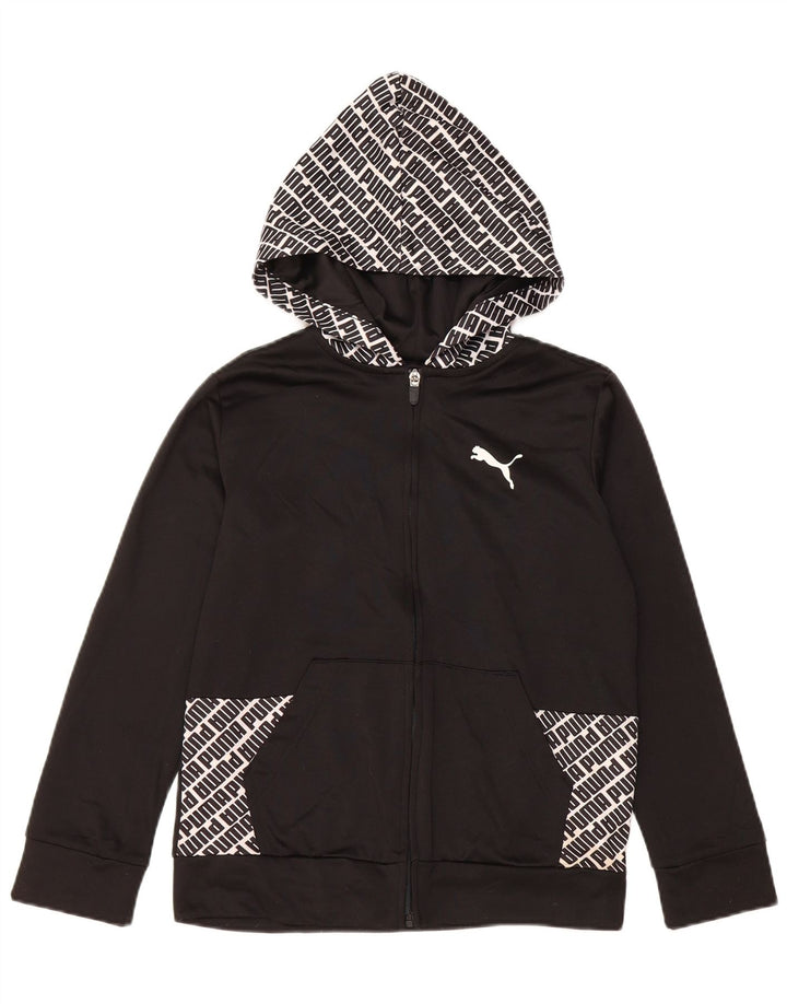 PUMA Suéter con capucha y cremallera gráfica para niños 10-11 años Mediano Negro Poliéster