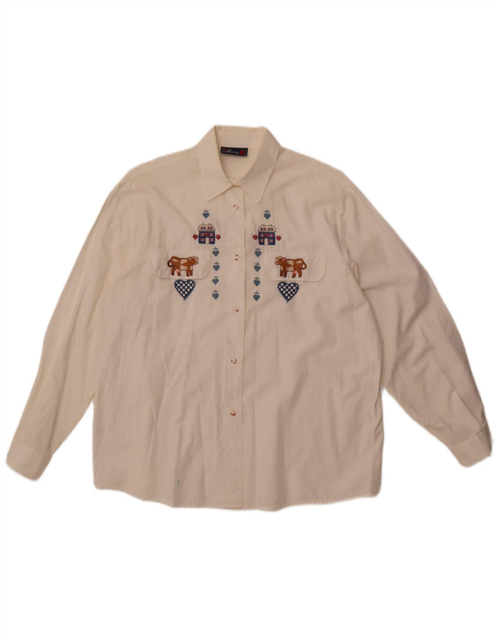 Vintage mujer camisa gráfica Reino Unido 14 algodón blanco grande