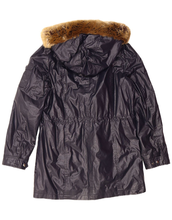 CALVIN KLEIN Parka con capucha para mujer UK 46 Grande Poliéster azul marino