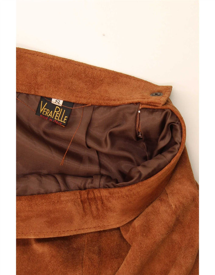 Falda de ante vintage para mujer pequeña W27 cuero marrón