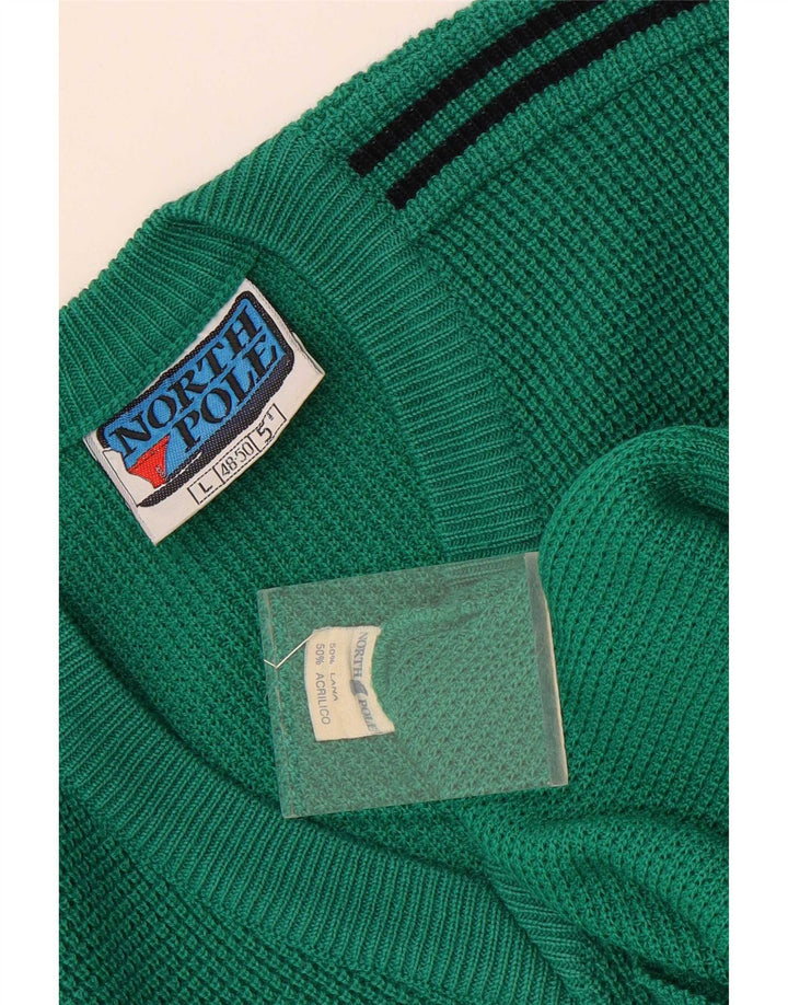 North Pole Jersey con Cuello en V para Hombre de Lana a Rayas Verde Grande