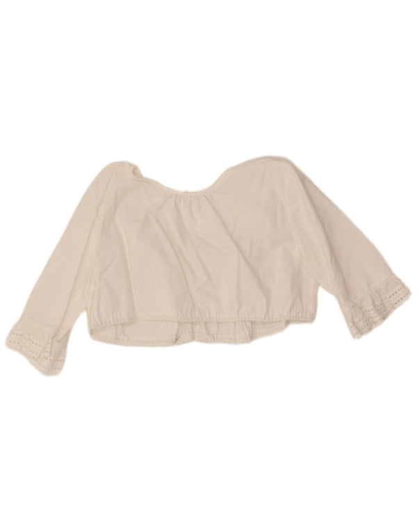 Vintage mujer 3/4 manga crop top Reino Unido 12 medio blanco
