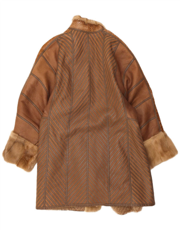 Vintage mujer shearling abrigo Reino Unido 16 grande marrón rayas