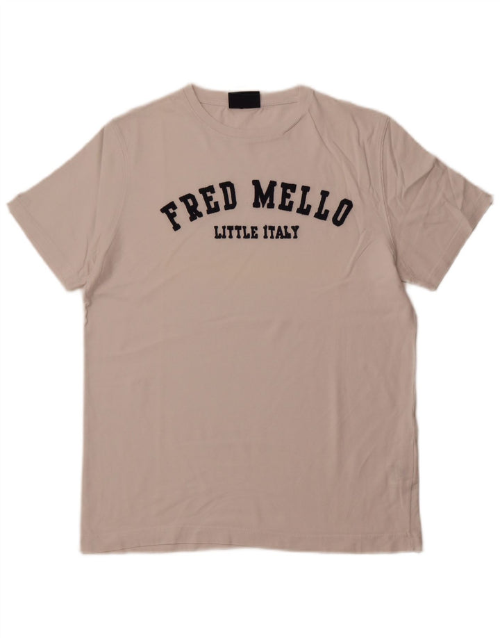 FRED MELLO Camiseta gráfica para hombre Top grande de algodón blanco