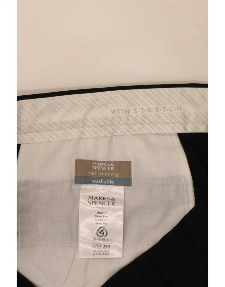 Marks & Spencer Pantalón de traje con pinzas para hombre W36 L31 Poliéster negro
