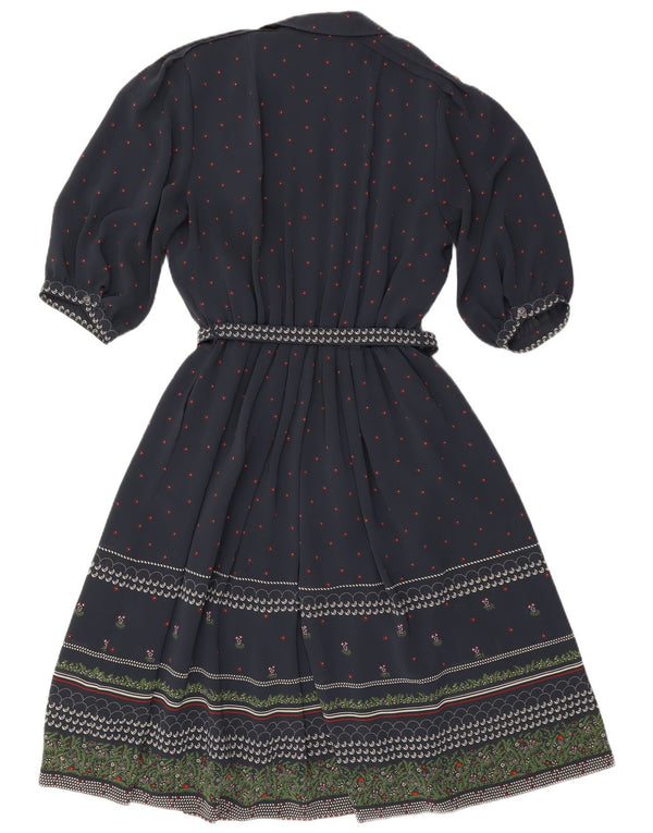 RALPH Vestido acampanado de manga 3/4 para mujer EU 46 XL Poliéster floral azul marino